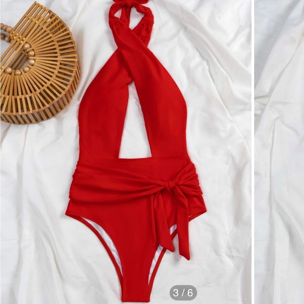 Size large/Cross Halter One Piece Red Swimsuit